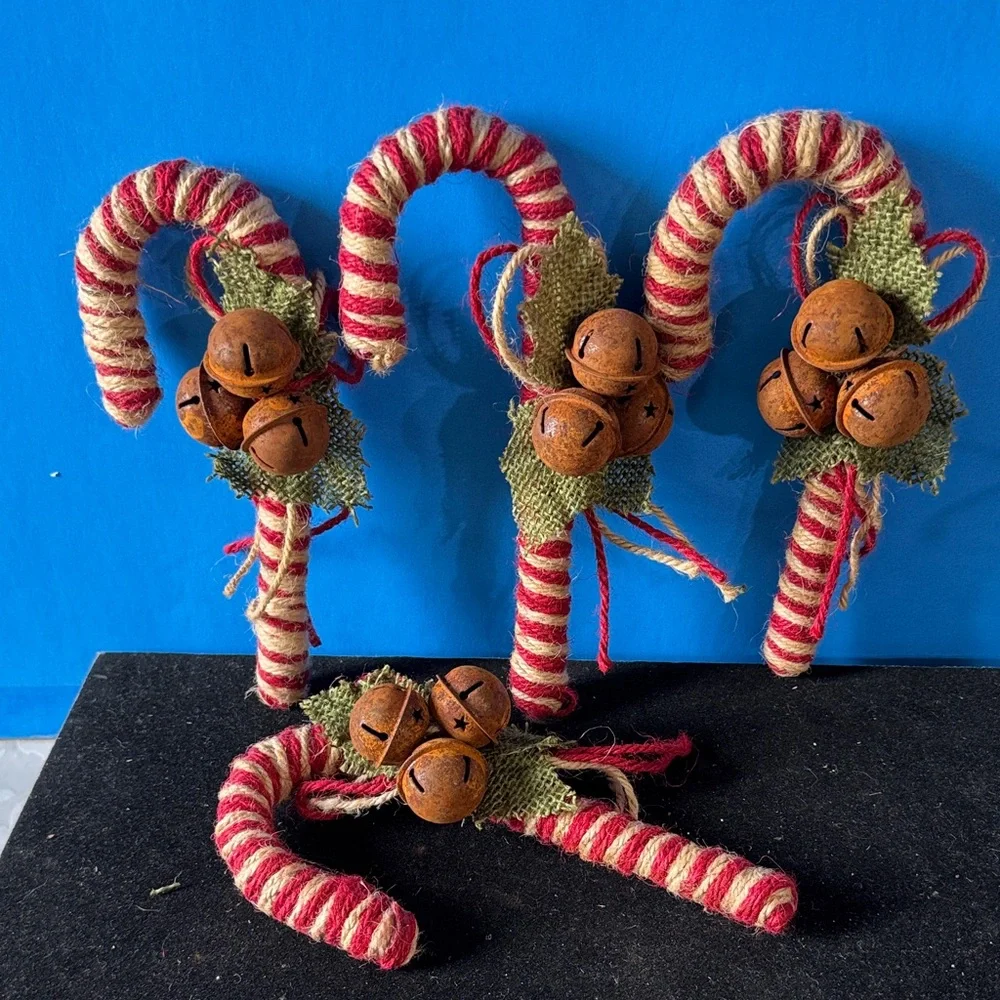 Ruth and Wilde Farmhouse Christmas Burlap Candy Cane Ornaments, Set of 4